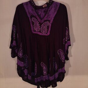 Advance Apparels Ladies Size Free Purple V-neck Boho Smock Top